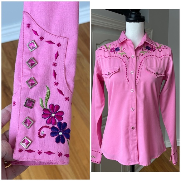 Panhandle Slim Tops - Panhandle Slim Embroidered rhinestones snap front western shirt rodeo barbie S
